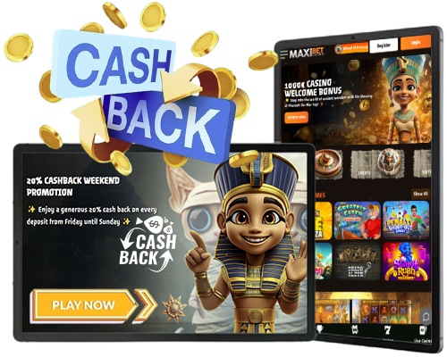 Enjoy a generous 20% cash back on every deposit from Friday until Sunday at MaxiBet Casino